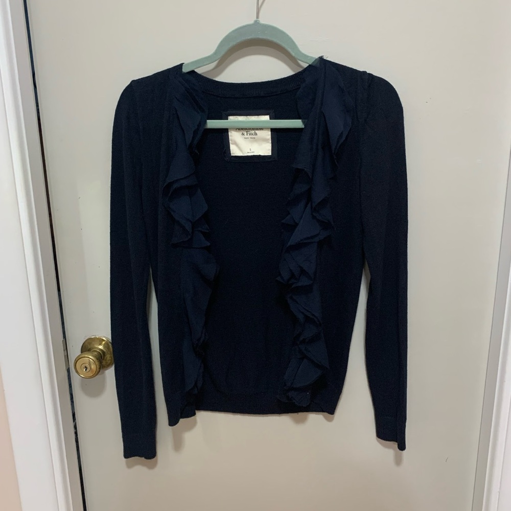 Abercrombie & Fitch Navy Ruffle Cardigan